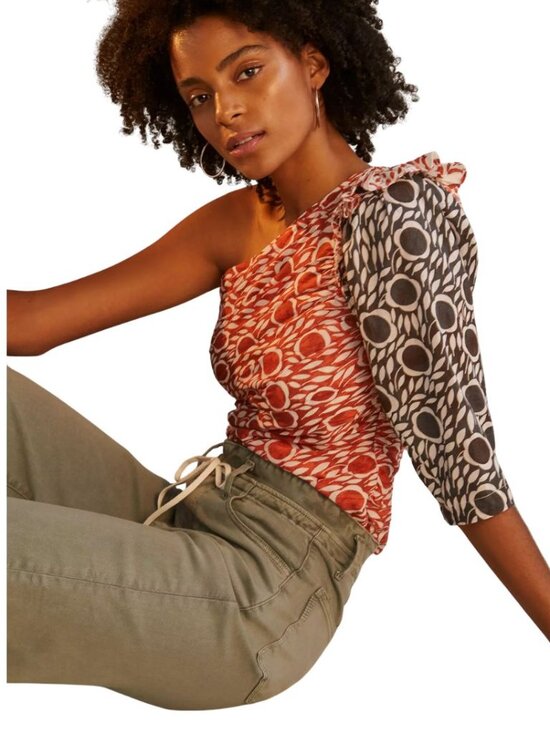 Anthropologie Tops - Anthropologie Cecilia Pettersson Printed One-Shoulder Blouse Red Size Large 14